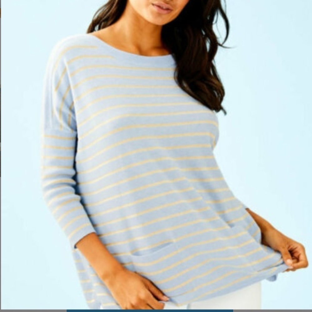 Lilly Pulitzer blue and gold stripe Cobo sweater Size Small
